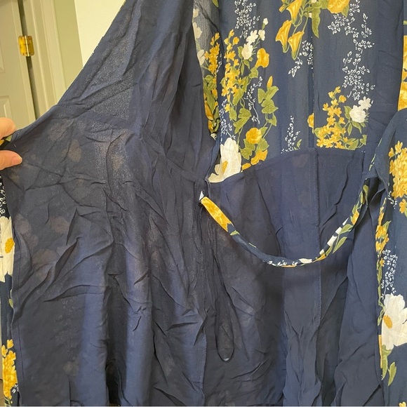 Reformation Navy Winslow Floral Kimono Maxi Wrap Dress L - Picture 9 of 11